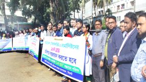 মেডিকেল টেকনোলজিস্ট ও ফার্মাসিস্টদের ১০ম গ্রেড বাস্তবায়নের লক্ষ্যে সিলেটে দুই ঘণ্টার অবস্থান কর্মসূচি পালন