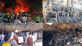 সিলেটে মধ্যরাতে পাঠানটুলায় গ্যারেজে আগুন, ১২ টি গাড়ি পুড়ে ছাই