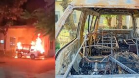 সিলেটে দুর্বৃত্তের আগুনে পুড়ল অ্যাম্বুলেন্স ও বাস