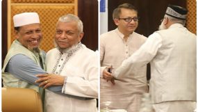 সিলেটে প্রতিদ্বন্দ্বিতা ভুলে একে অপরকে বুকে টেনে নিলেন প্রার্থীরা