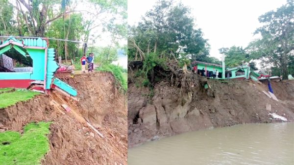 কুশিয়ারার তীব্র ভাঙনে নদীগর্ভে বিলীনের পথে মাজার ও মসজিদ